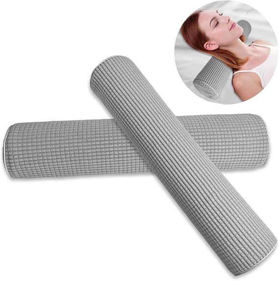 2Pcs Neck Roll Pillow for Sleeping - Cylinder Cervical Foam Core With Plush Washable Cover - Multi-Functional Round Bolster for Home, Office, Travel, Yoga Support