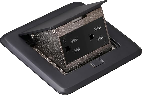 Pop-Up Floor Outlet, Electrical Box for Wood Sub-Flooring with 15 Amp TR Duplex Receptacle, Black