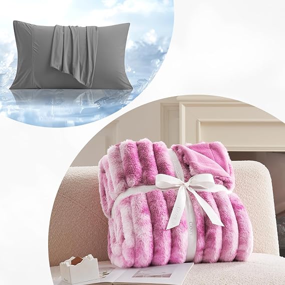 Cozy Bliss Faux Fur Blanket and Cooling Pillow Cases