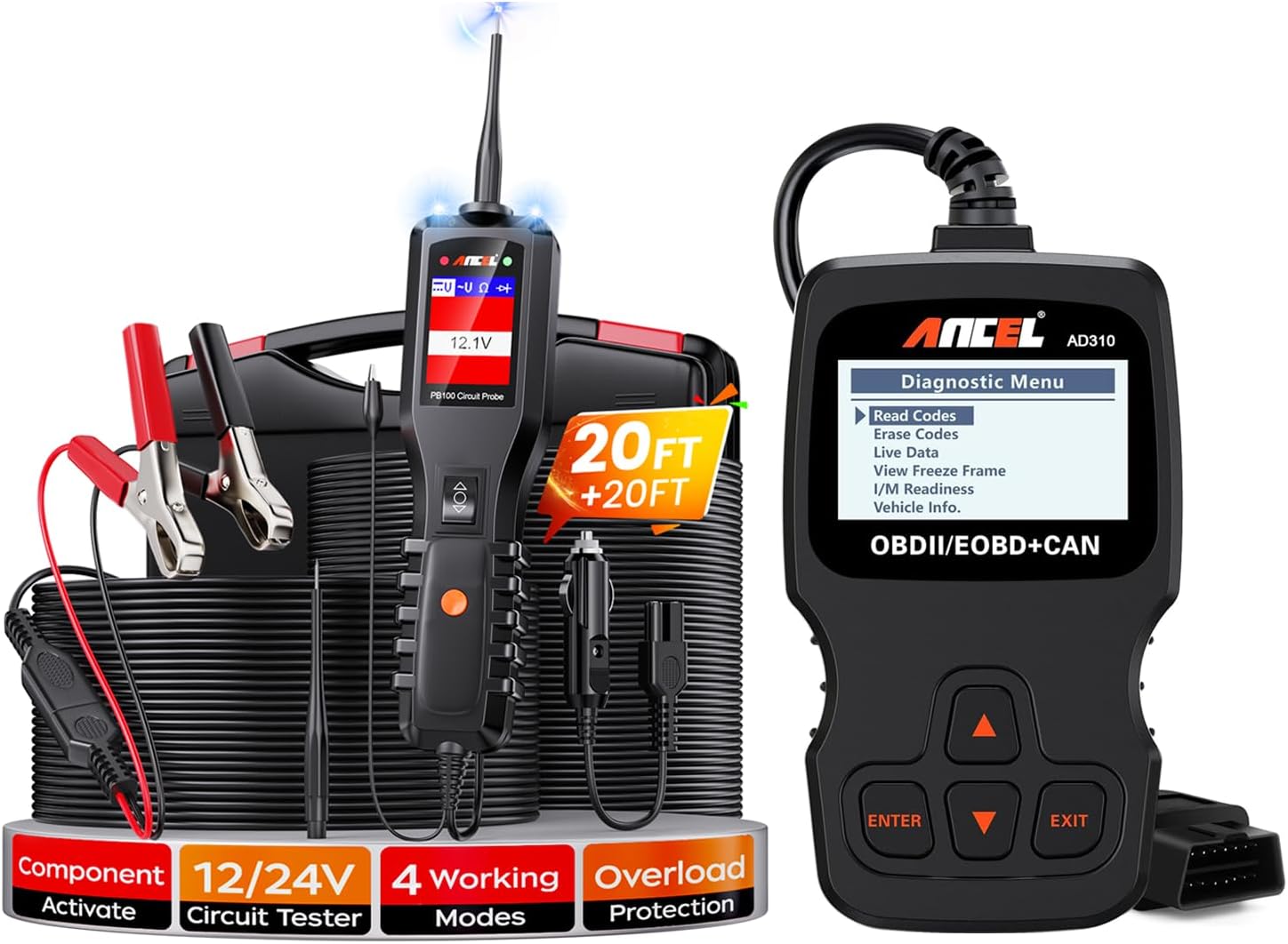 ANCEL PB100 Automotive Power Circuit Probe Tester with ANCEL AD310 OBD2 Scanner