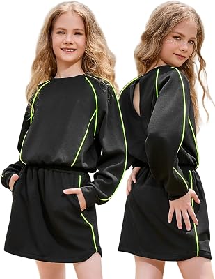 Girl Cropped Tracksuits 2 Piece Long Sleeve Skirt Sets Jogger Sweatshirt Open Back Skorts Set