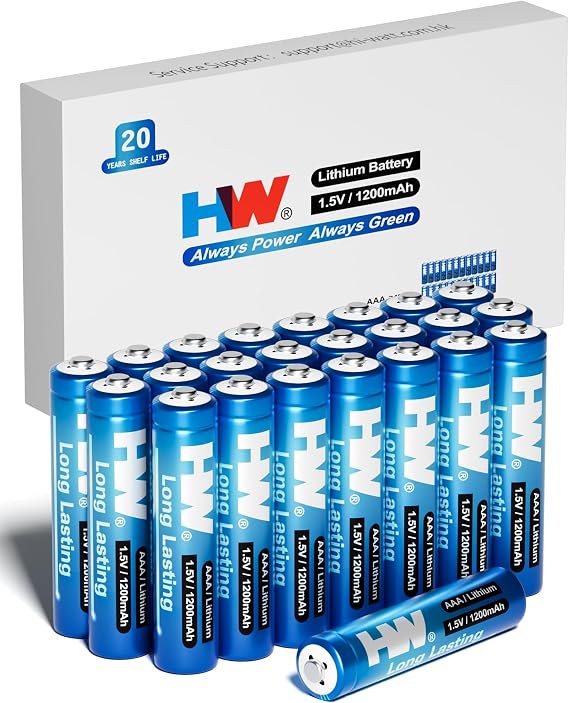 HW Triple A Lithium Batteries 24 Pack, [1.5V, 1200mAh] High Capacity Leakage-Proof AAA Battery for Camera,Fire Alarm,Smoke Alarm, Smoke Detector and More [20 Years Shelf Life, Non-Rechargeable]