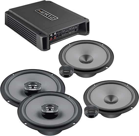 Hertz HCP 4 4 Channel Amplifier Hertz K 165 Uno Series 6.5" 2-Way Component Hertz X 165 Uno Series 2-Way Coaxial Speakers