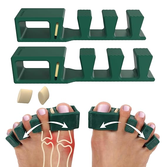 APEX Adjustable Toe Separators, Spreaders, 2 Pairs, S/M, Large, Green