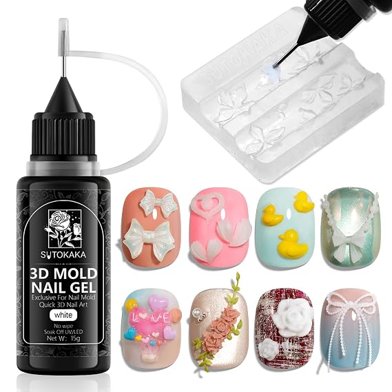 SUTOKAKA 3D Gel Nail Art, 15g White Sculpting Gel 1-Minute Quick Molding No Wipe Gels Polish for Silicone Nail Molds, Carving 3D Charms Resin Craft U V LED Lamp Needed DIY Home Salon