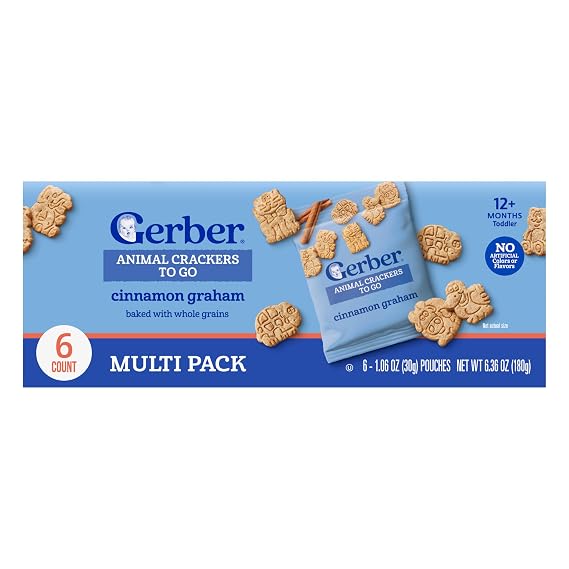 Gerber Animal Crackers To Go, Cinnamon Graham, 1.06 Oz, 6 Pack