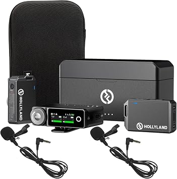 Hollyland Lark MAX Duo Wireless Mic System with Professional Noise Cancelation Compatible with DSLR Camera, iPhone, Android, PC Bundle with Lavalier Microphones and Hardshell Case 4 Items