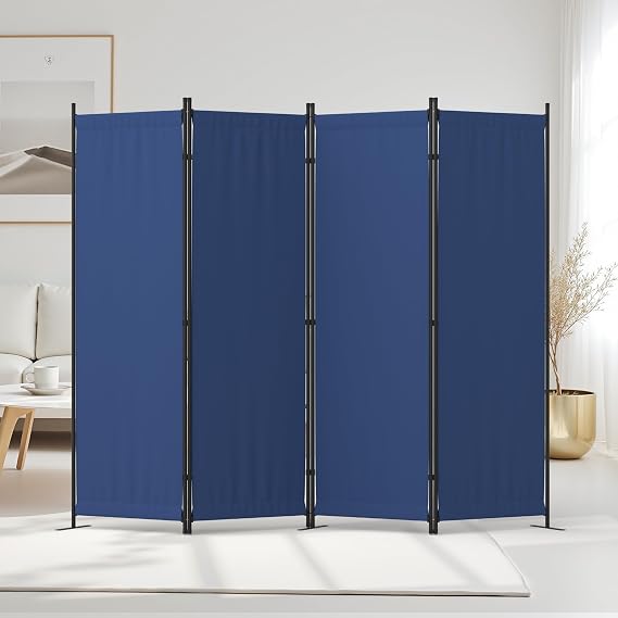 GOJOOASIS 4 Panel Room Divider Folding Privacy Screen 88" Portable Room Partition Home Office Dorm Decor (Navy Blue)