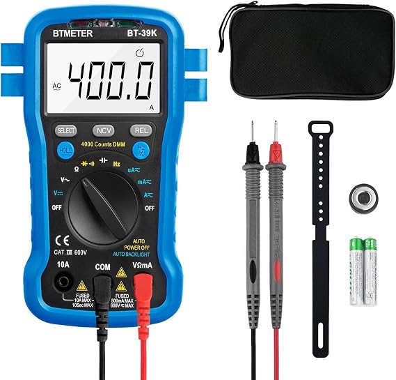 BTMETER BT-39K Multimeter with Case, 4000 Count Volt Ohm Amp Meter Autoranging DMM for AC/DC Current, Voltage, Resistance Frequency Tester, with NCV, Audible Continuity, Diode, Auto Backlight Meter