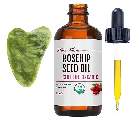 Kate Blanc Cosmetics Rosehip Oil for Face with Jade Gua Sha Stone (1oz)