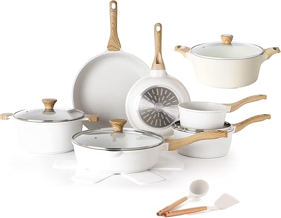SENSARTE Ceramic Nonstick Cookware Set 17 Piece, includes 6.6 Quarts Ceramic Nonstick Stock Pot with Lid