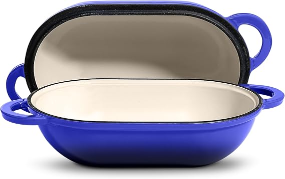 Signature Enameled Cast Iron Sourdough Bread Oven | Non-Stick with Tight Fitting Lid for Perfect Baking and Bread Making | 2QT Oval Oven With Lid [Indigo Blue]