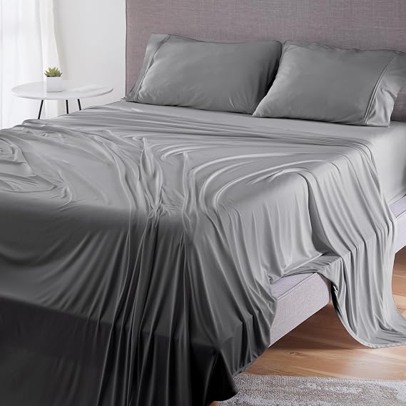 Bedgear Dri-Tec Sheet Set Moisture Wicking Technology, Breathable Cooling Sheets Flat Sheet, Fitted Sheet, Pillowcases All Mattress Types, Bedding Dorm Apartment Essentials, King/Cal King, Gray