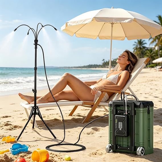 Misters for Outside Patio with 15L Bucket, Standing Portable Misting Cooling System with Adjustable Height(up to 47in), with 10000mAh Water Pump, 8 Nozzles, for Outdoor Patio Cooling Pool BBQ