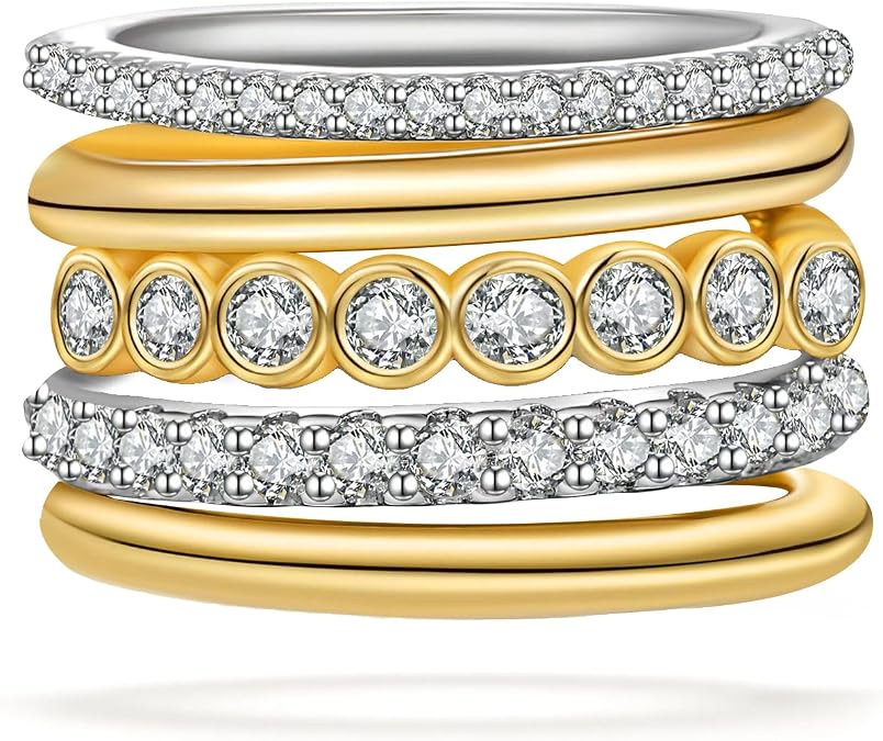BOMAIL 5Pcs Stackable Rings for Women-Non Tarnish 18K Gold Plated Rings | Stackable,Heart Ring, Cross Ring and Virgin Mary Rings,Available in Different Sizes,Smooth Surface, Comfortable Fit Design