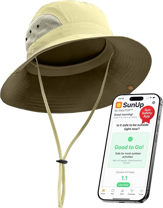 Fishing Hats for Men and Women Sun Protection, Camping Hat Bucket Hat with Strings (Beige)