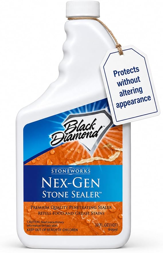 Black Diamond Nex-Gen Natural Stone Penetrating Sealer: Seals & Protects; Granite, Marble, Travertine, Limestone, Concrete, Grout, Tile, Brick, Block & Slate Floors, Patios. (1-Quart)