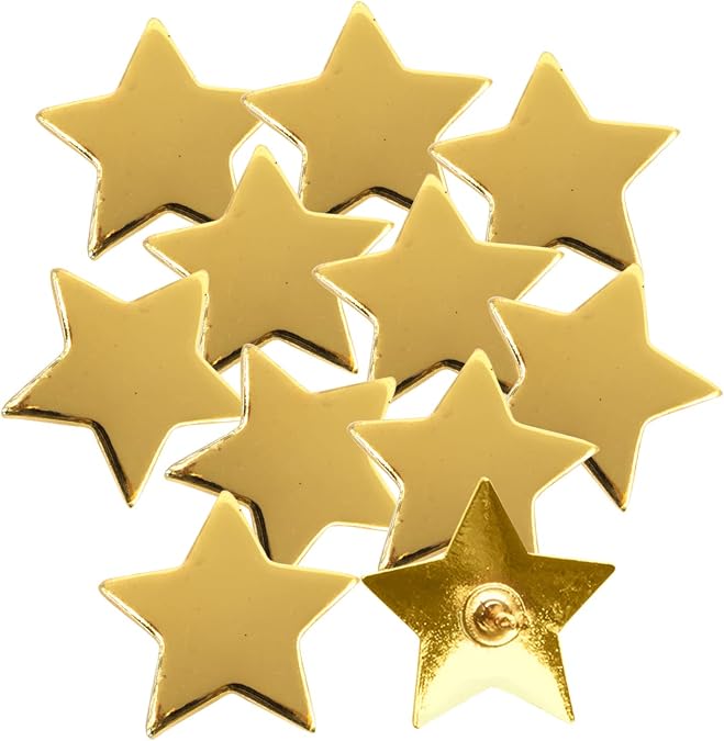 Trainers Warehouse Gold Star Lapel Pins (10/set) | Employee Recognition Gifts, Teacher Appreciation Awards, Star Student Pins, Team Motivation, Classroom Incentives, Peer Recognition | Made of Metal - 3/4" Wide