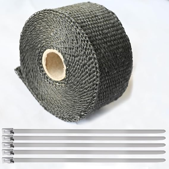 Exhaust Heat Tape Wrap, 2" x 16.5' Black Exhaust Heat Wrap Roll for Motorcycle Fiberglass Heat Shield Tape with Stainless Ties