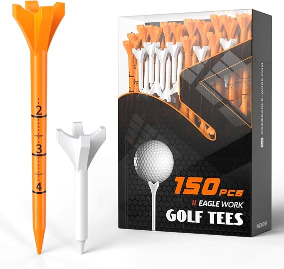 Plastic Golf Tees, 150 Pack (130 Pack 3-1/4" + 20 Pack 1-1/2"), Low Friction & Resistance, Top Golf Gifts for Men & Unique Golf Gifts for Golfers
