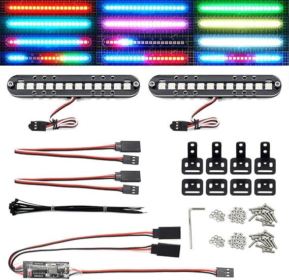 RC LED Light Bar Roof Lamp Headlight Tail Light Kit Bumper Light Compatible with Traxxas RC Car Truck Crawler Tamiya Losi HPI Rustler Axial Police Lights (100mm 2 Bar)
