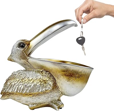 SanQing Creative Resin Statues Pelican Birds Statues Toucan Figurines Entrance Decor Ornament Candy Keys Bowl Storage Basket Table Home Bar Office Silver