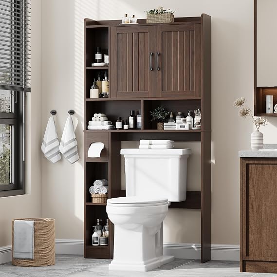 Vabches Farmhouse Over The Toilet Storage Cabinet with Barn Door, Espresso