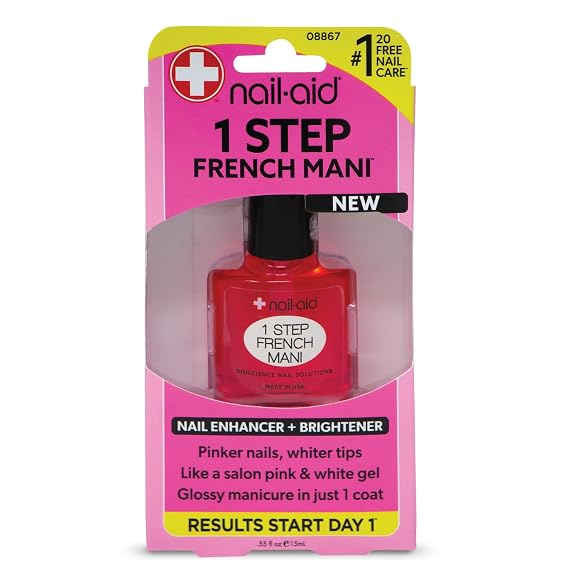 Nail-Aid 1 Step French Mani Nail Enhancer & Brightener for Pinker Nails & Whiter Tips Instant French Manicure Look with Gel-Like Shine No Base or Top Coat Needed