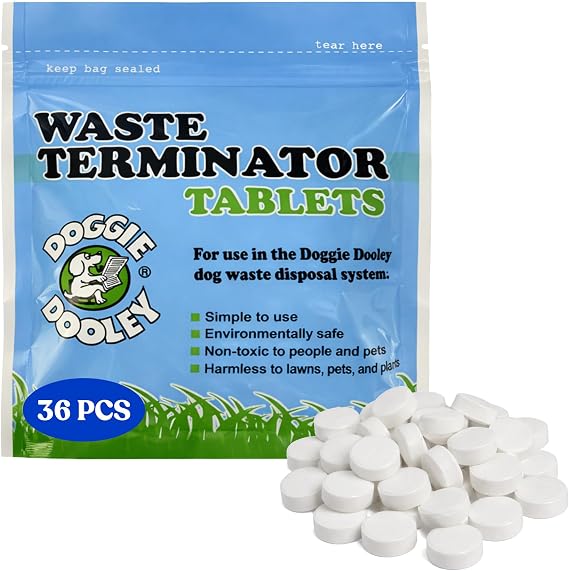 Doggie Dooley Waste Terminator Tablets - 36 Count - Pet Digester Concentrate for In-Ground Disposal Unit - Break Down Solid Waste - Resealable Pouch - Weekly Formula for Large Breeds - White
