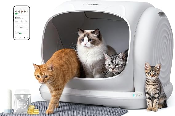 UBPET Self Cleaning Cat Litter Box, L Automatic Litter Box for Multiple Cats, Weight Sensors Safety Protection, Smart APP Control, Odor Control, Works with Clumping/Bentonite Litter (XX-Large)