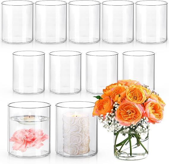 UPBUD 4 Inch Glass Cylinder Vases for Centerpieces, Small Vases for Flowers
