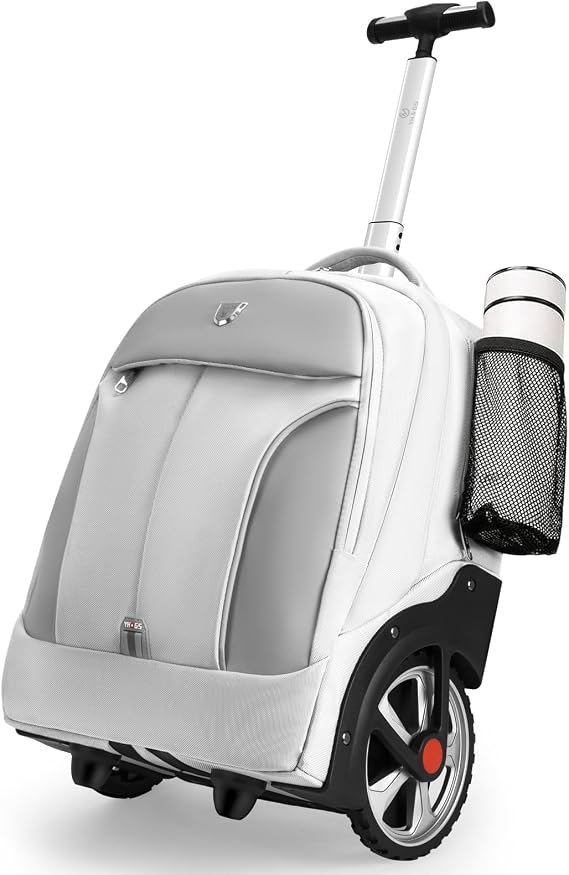 Rolling Backpack,Waterproof Backpack with Wheels for Business and Travel Commuter, Carry on Backpack with Laptop Compartment, Fit 17 Inch Laptop, Wheeled Backpack for Adults Grey