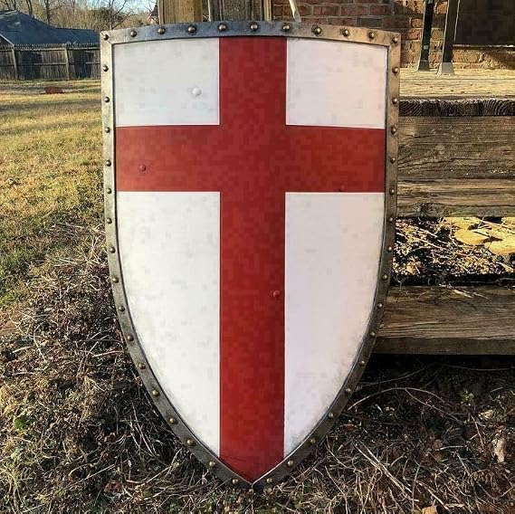 Medieval Knight Fall Authentic Templar Shield - 28-inch Battle Warrior Battlefield Shield, Antique Finish