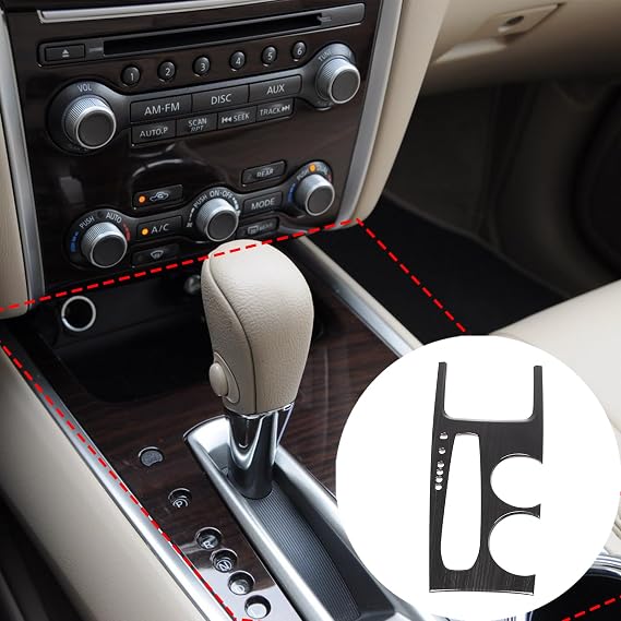 Gear Shift Panel Trim Cover Compatible with Nissan Pathfinder 2013-2018, ABS Plastic Gear Shifter Console Anti-Scratch Frame Cover Accessories -Version without seat heating (black wood grain)