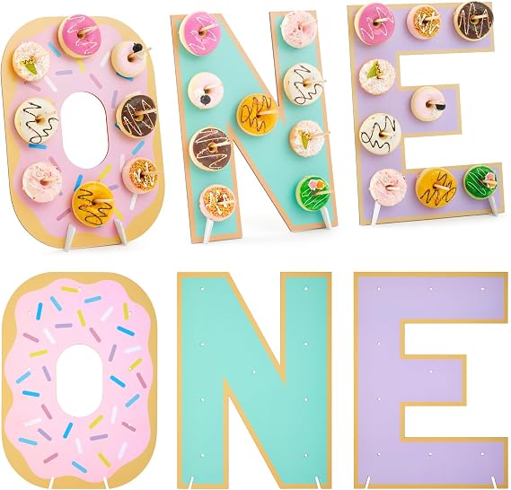 Lallisa 3 Pack Sweet One Donut Stands, Wooden Doughnut Display Stand with Bases and Pegs, Donut Holder for Dessert Table, 1nd Birthday Decorations, Sweet One Theme Party Decor for Kids