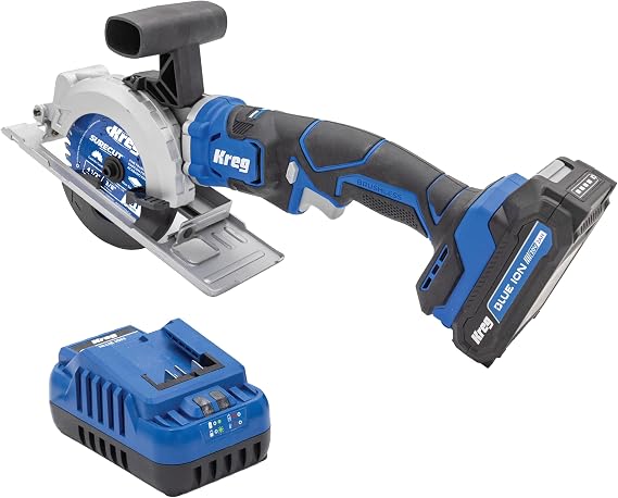 Kreg 20V Ionic Drive 4 12 Circular Saw, 20V Blue Ion Charger & Blue Ion 4Ah Battery Pack - Powerful Brushless Motor & Built-In Safety Features - LED for Cutline Visibility - KPTBCS450A40