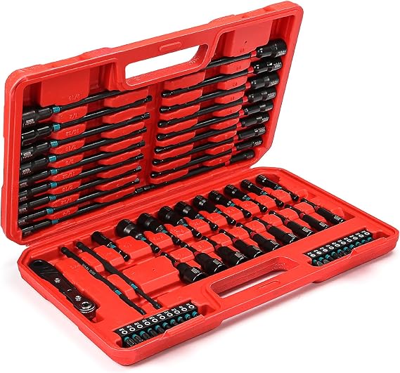 Magnetic Nut Driver Set for SAE/Metric Sizes, 60PCS 1/4 Inch Hex Shank | Cr-V Steel Impact Nut Driver with Ratchet Wrench,Nut Driver Set for Mechanic