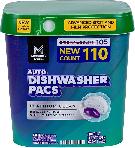 Member Marks Platinum Clean Automatic Dishwasher Pacs, Fresh Clean Scent, 110 Count - Triple Action Formula