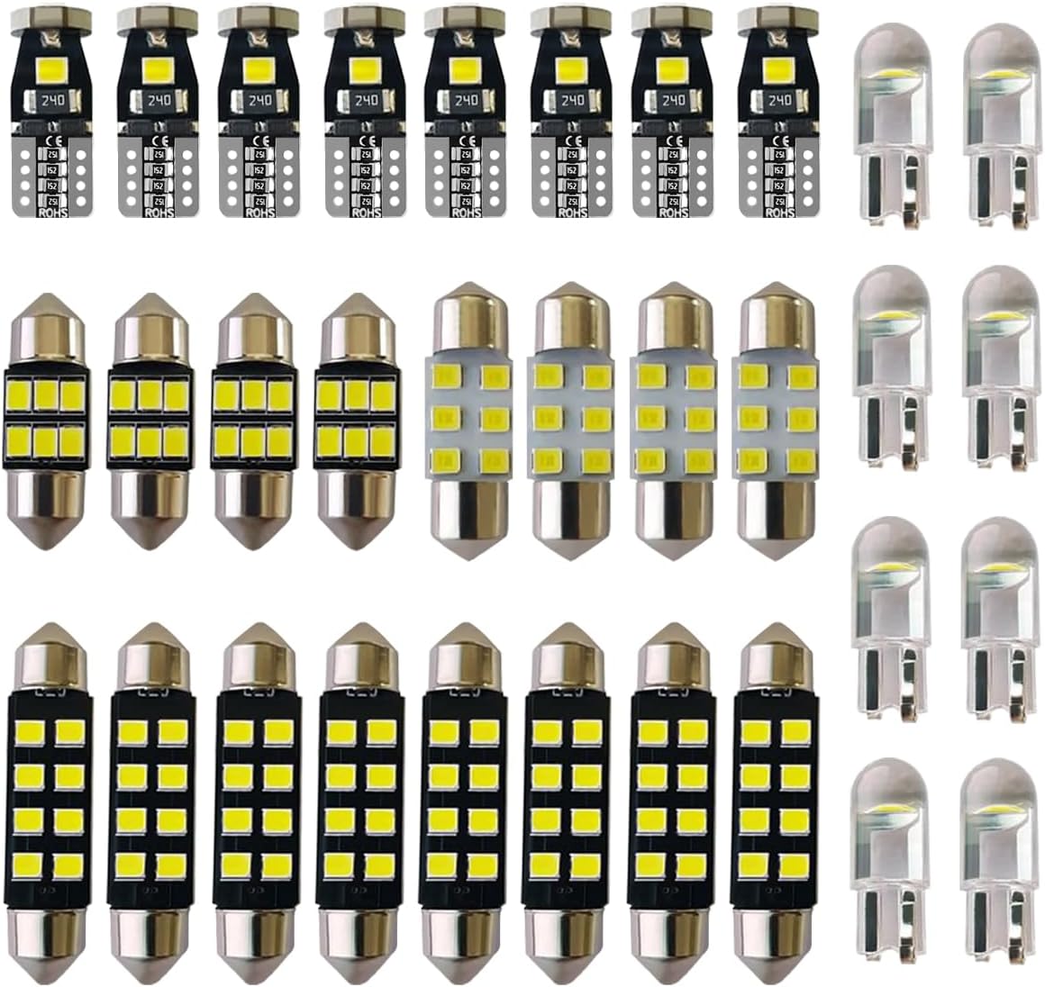 32PCS Interior LED Bulbs Car Light Kit Set, T10 29mm 36mm 41mm Festoon Bulbs, LED Car Interior Replacement Bulbs for Indoor Map Dome Door Trunk Courtesy License Plate Lights