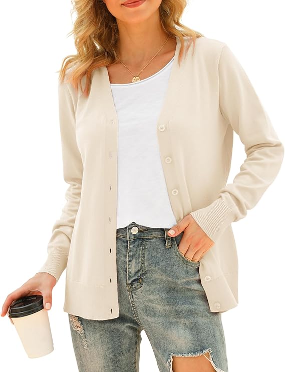 VIISHOW Women Long Sleeve Button Down V Neck Lightweight Basic Knit Sweater Cardigan