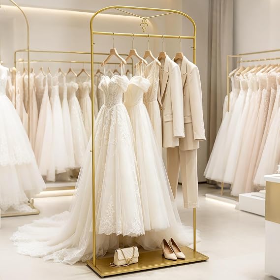 91" Gold Clothing Rack, Wedding Dress Rack Gold Garment Rack | Load 44lbs, Steel Clothing Store Dress Racks for Hanging Long Dresses, Graduation Gown, for Retail Display, Boutique