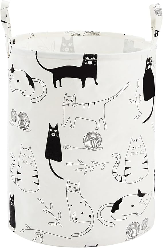Baby Laundry Basket Nursery Hamper with Long Handles, Cartoon Cat
