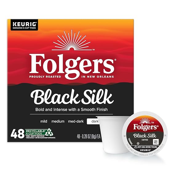 Folgers Black Silk, Dark Roast Coffee, Keurig K-Cup Pods, 48 Count Box