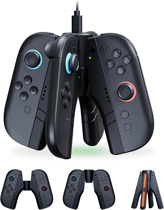 NexiGo Enhanced Charging Grip for Nintendo Switch 2, 4-in-1 Charging Dock for Joy-Pads with LED Indicator, Handheld Mode, Play While Charging, Portable Charger Comfort Grip for Switch 2