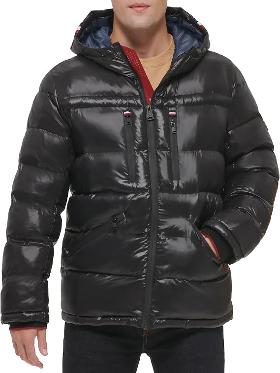 Tommy Hilfiger Mens Tommy Hilfiger Men's Shiny Midweight Logo Puffer