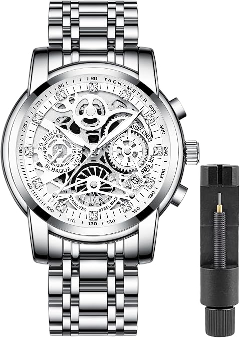 Gosasa Business Men's Chronograph Quartz Watch, Hollow Dial Watch with Date