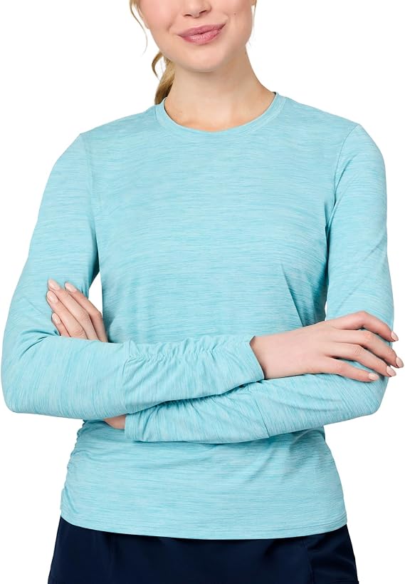 Free Country Women's Crew Neck Sweatshirt Fleece Sueded UPF+ 50 Long Sleeve Pullover Top for Running Workout Gym-Cloud Knit