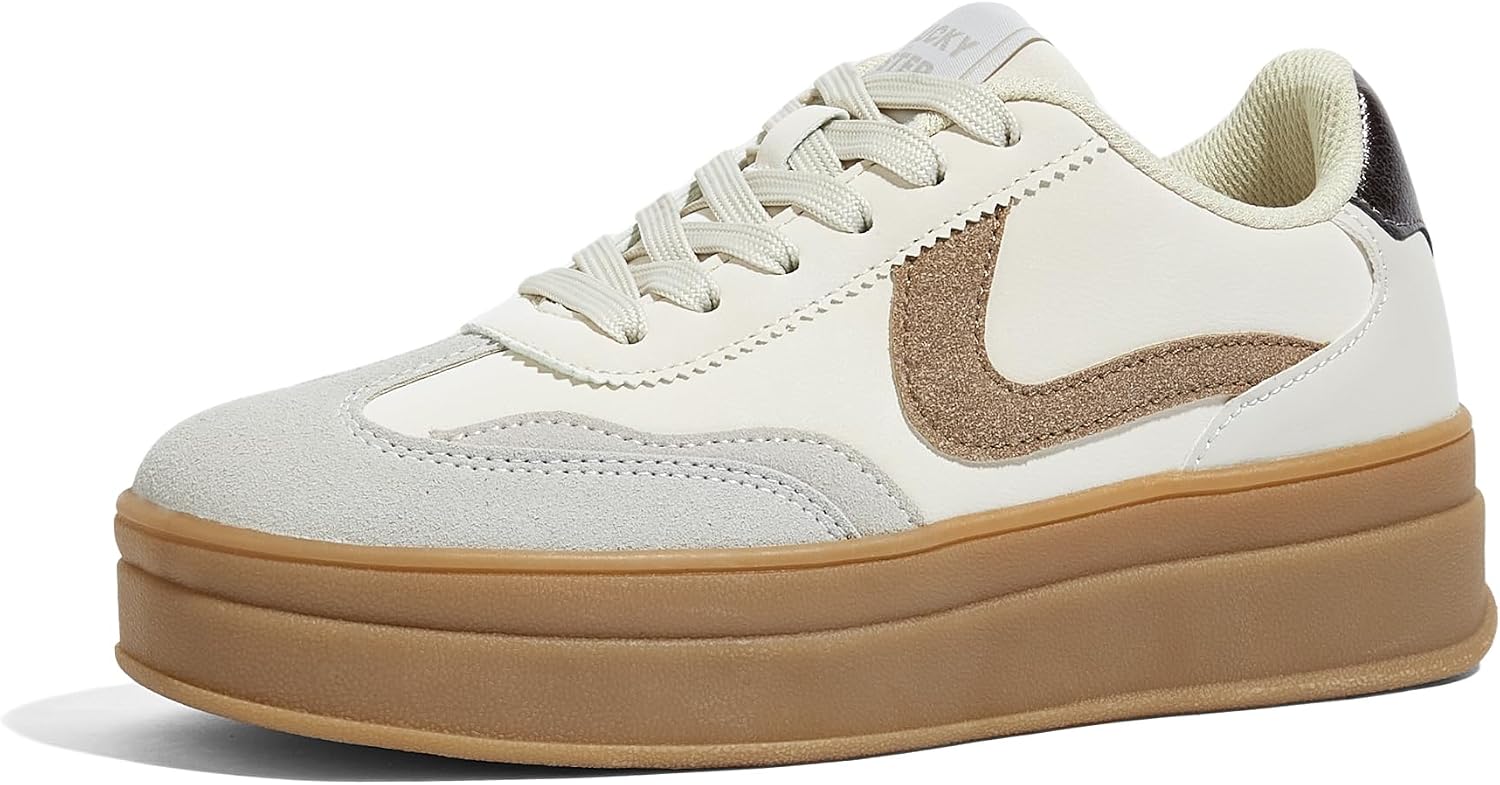 LUCKY STEP Womens Platform Fashion Sneakers Retro Casual Comfortable Walking Shoes Thick Sole Stylish Classic Tennis Trainers