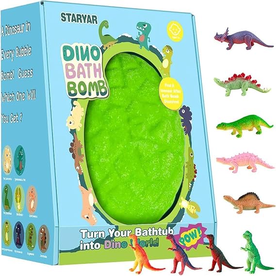 Bath Bombs for Kids with Surprise Dinosaur Toys Inside, L Dinosaur Bath Bombs Gift, Birthday Gifts for Kids, Dino Eggs Filled Bath Toys for Boys 3 4 5 6 7