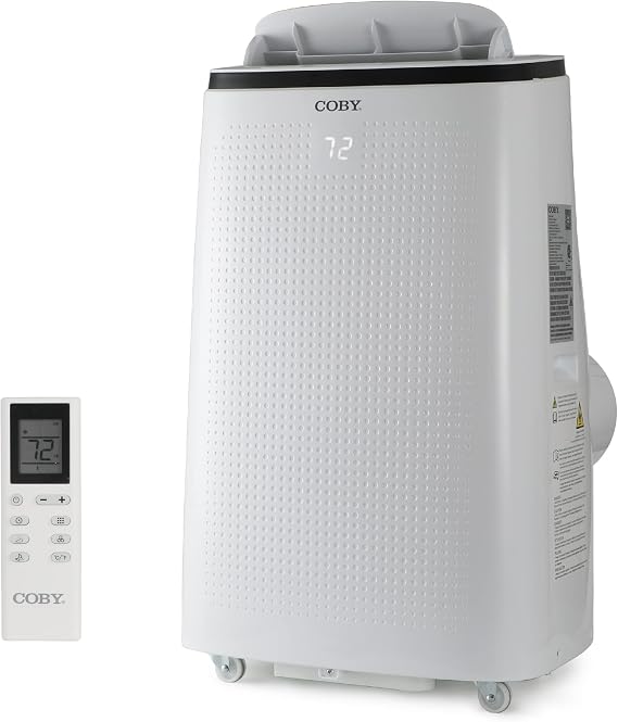 Coby Portable Air Conditioner with Heat, 15,000 BTU (10,800 BTU SACC) with 11,500 BTU Heating, 4-in-1 AC Unit, Dehumidifier, Heater, Fan, Air Conditioner, For Up To 775 Sq. Ft., CBPAC1080H, White | 15,000 BTU (10,800 BTU SACC) with 11,500 BTU Heating, 4-in-1 Unit, Dehumidifier, Heater, Fan, AC, For Up To 775 Sq. Ft.